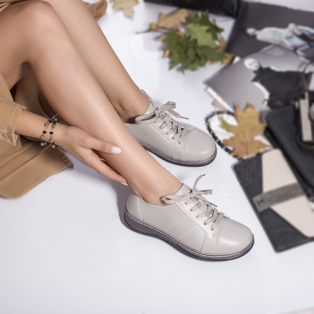 Pantofi dama casual bety gri piele naturala - poza 1