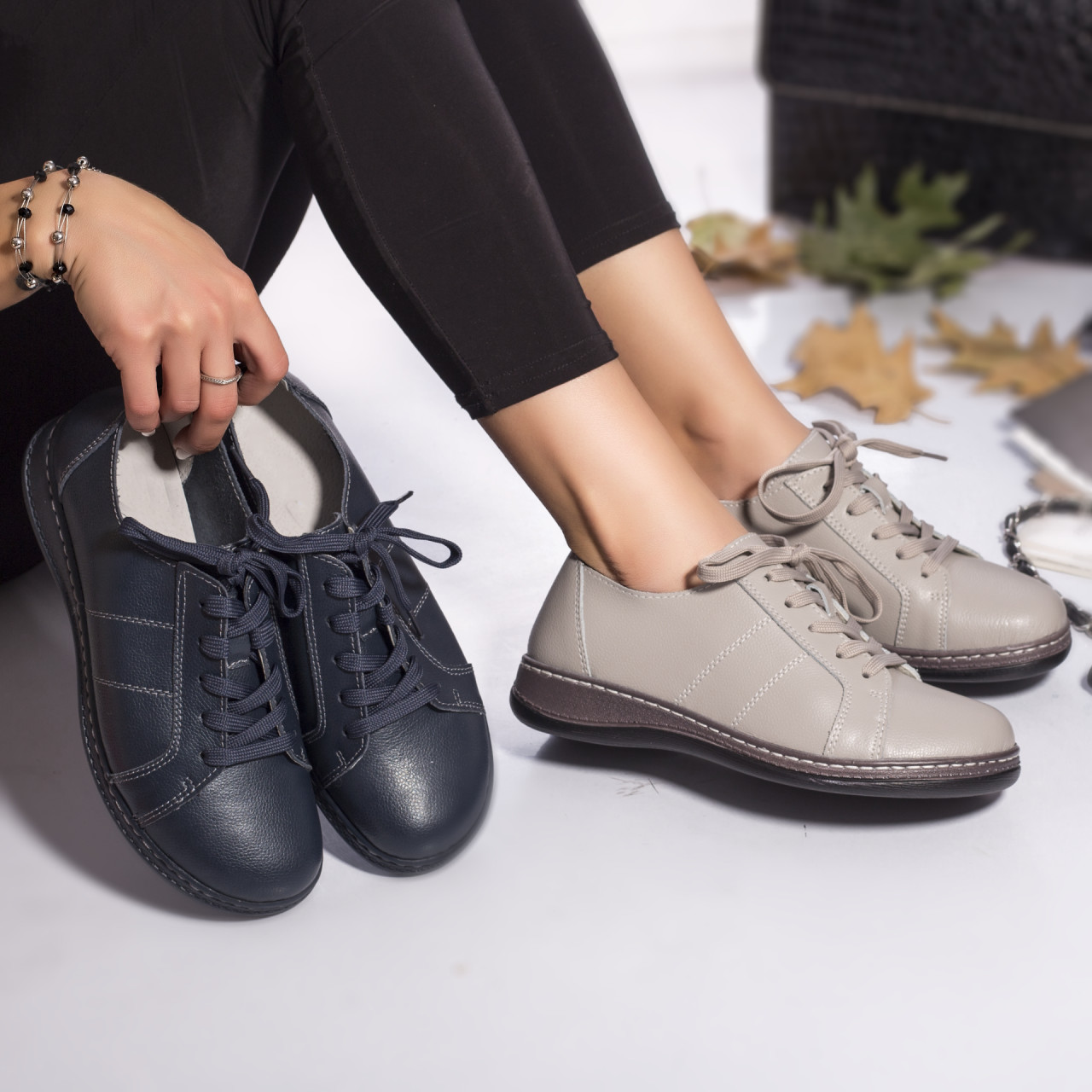 Pantofi dama casual bety gri piele naturala - poza 2