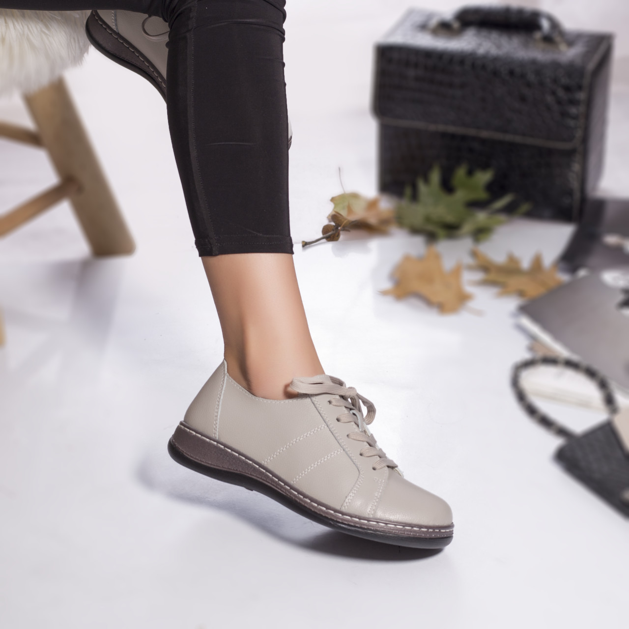 Pantofi dama casual bety gri piele naturala - poza 3
