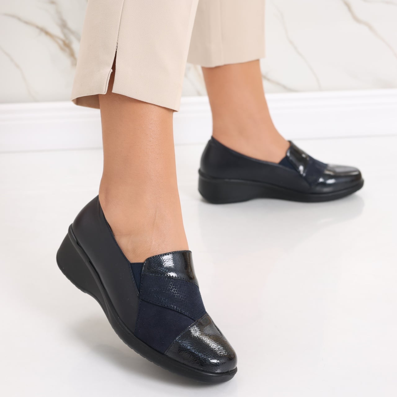 Pantofi dama casual bleumarin din piele ecologica Jess - poza 1