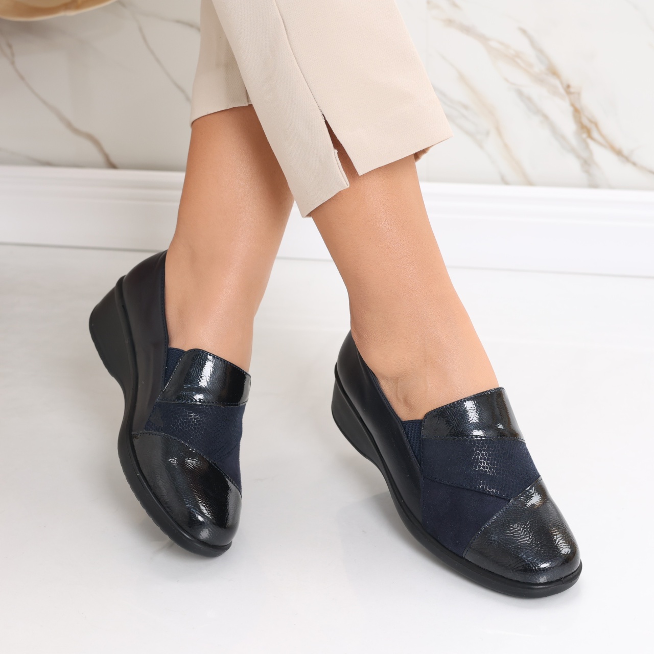 Pantofi dama casual bleumarin din piele ecologica Jess - poza 2