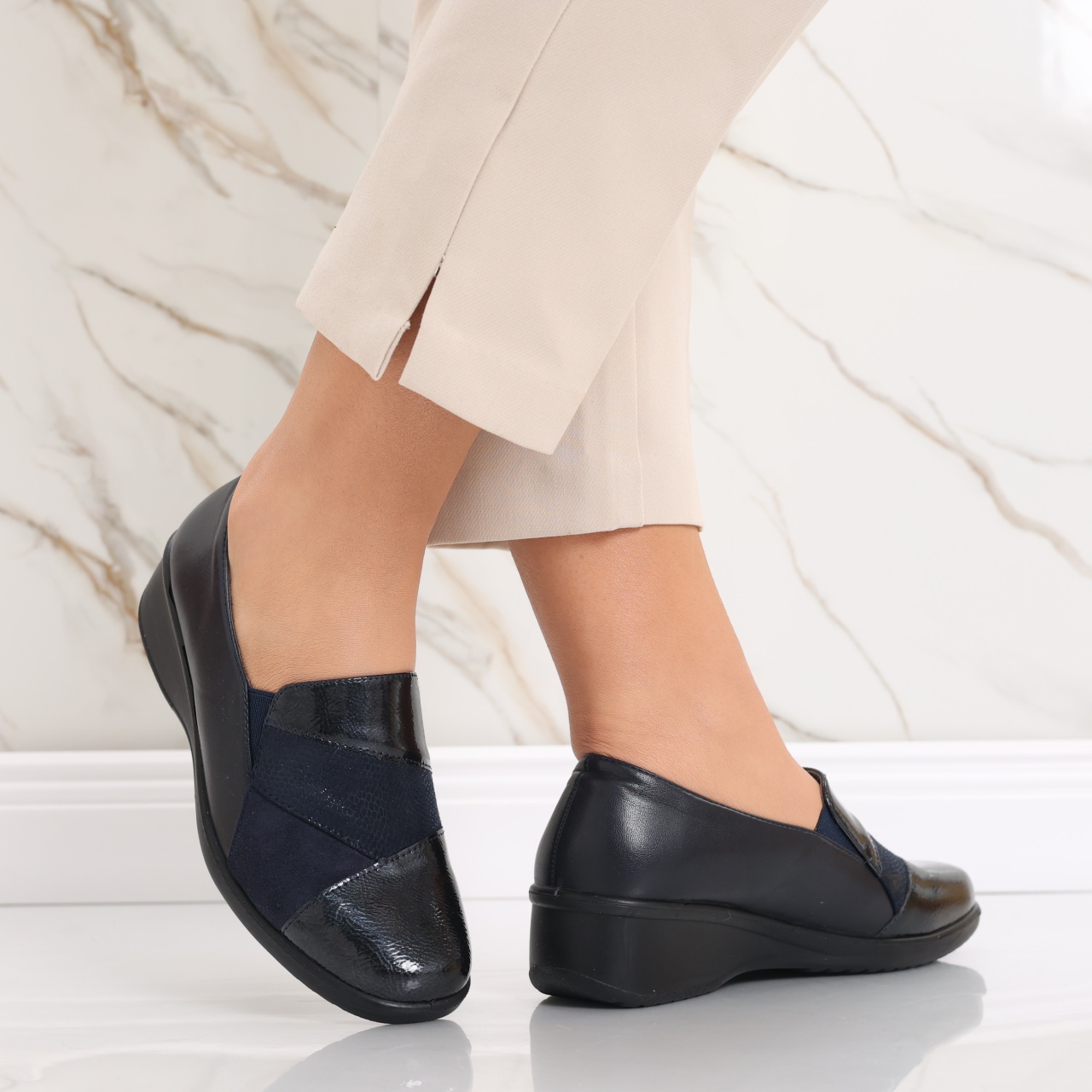 Pantofi dama casual bleumarin din piele ecologica Jess - poza 3