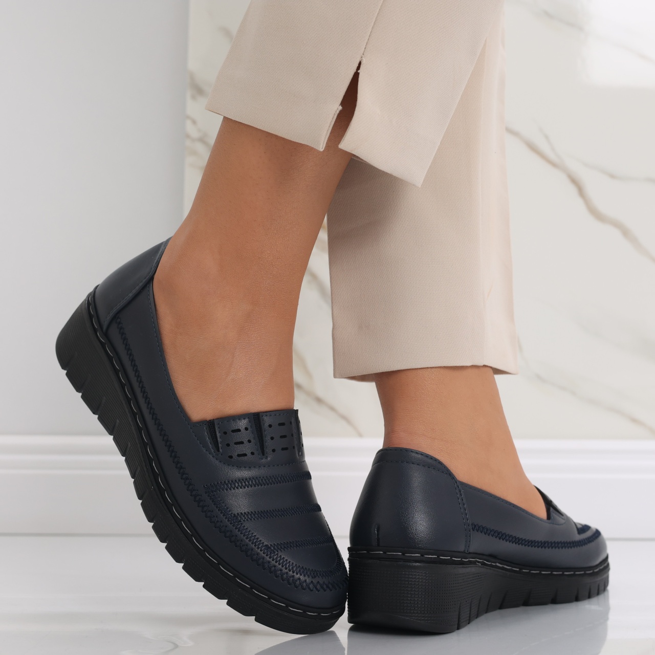 Pantofi dama casual Bleumarin din Piele Ecologica Keransa - poza 3