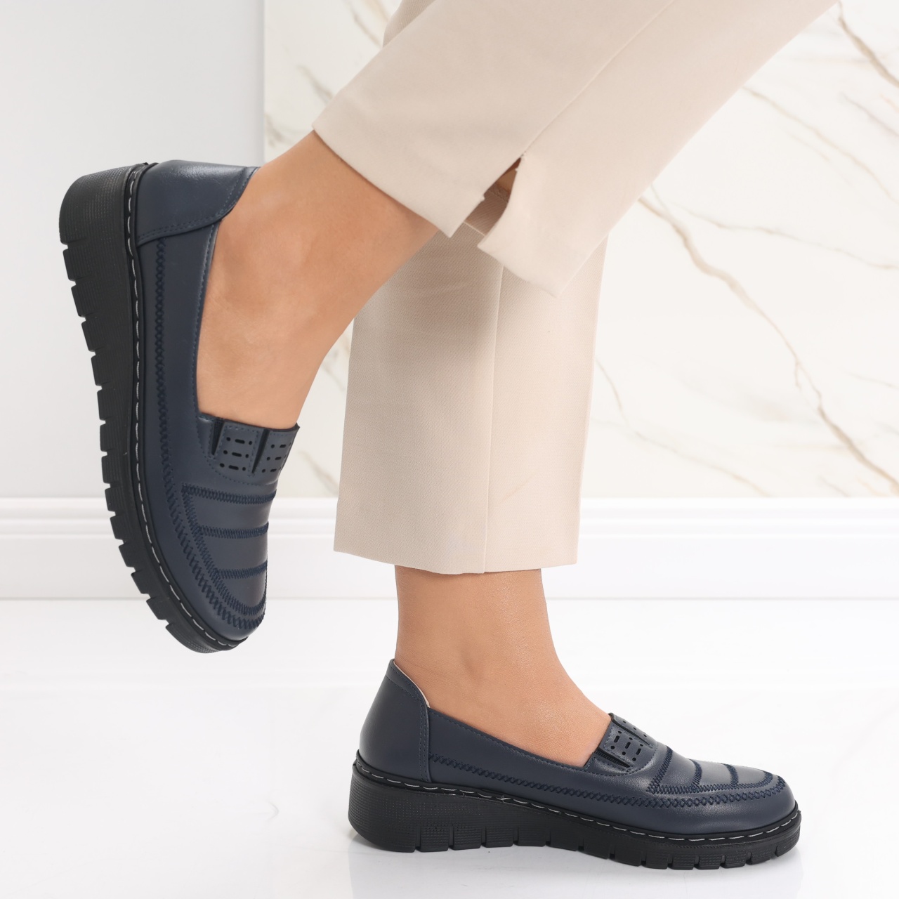 Pantofi dama casual Bleumarin din Piele Ecologica Keransa - poza 4