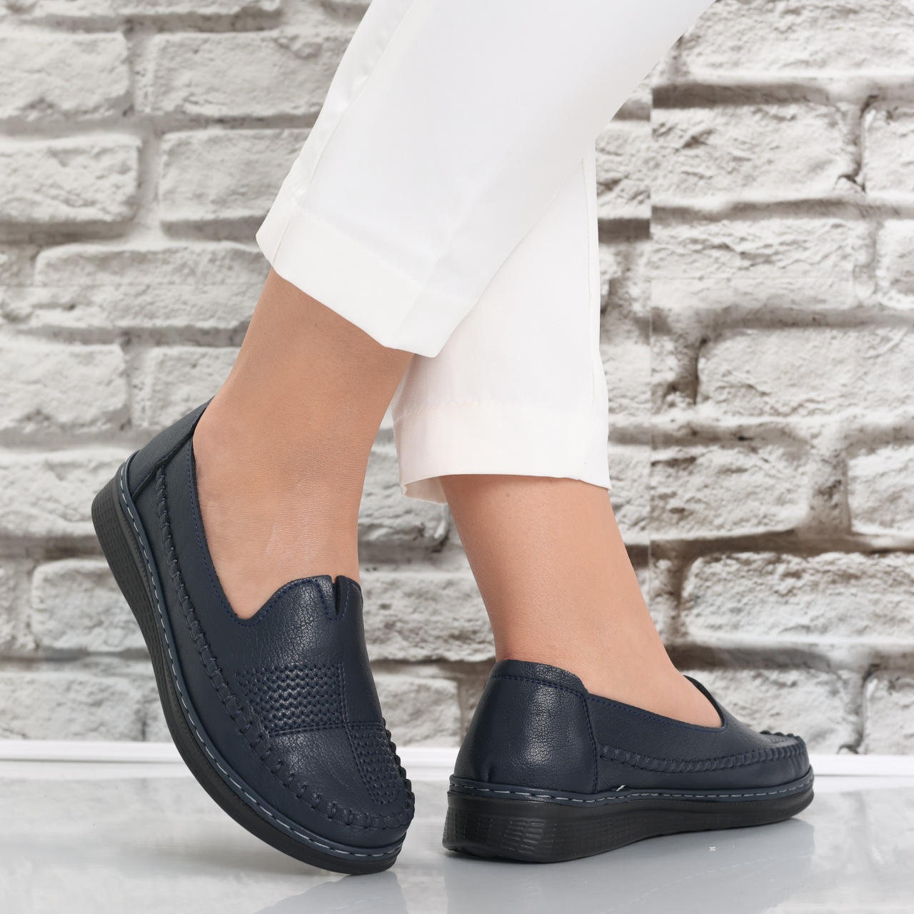 Pantofi dama casual Bleumarin din Piele Ecologica Zinam - poza 3