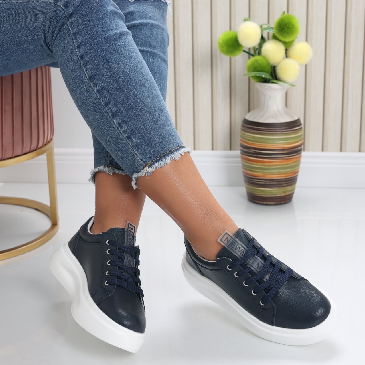 Pantofi dama casual Bleumarin din Piele Naturala Evoya - poza 1