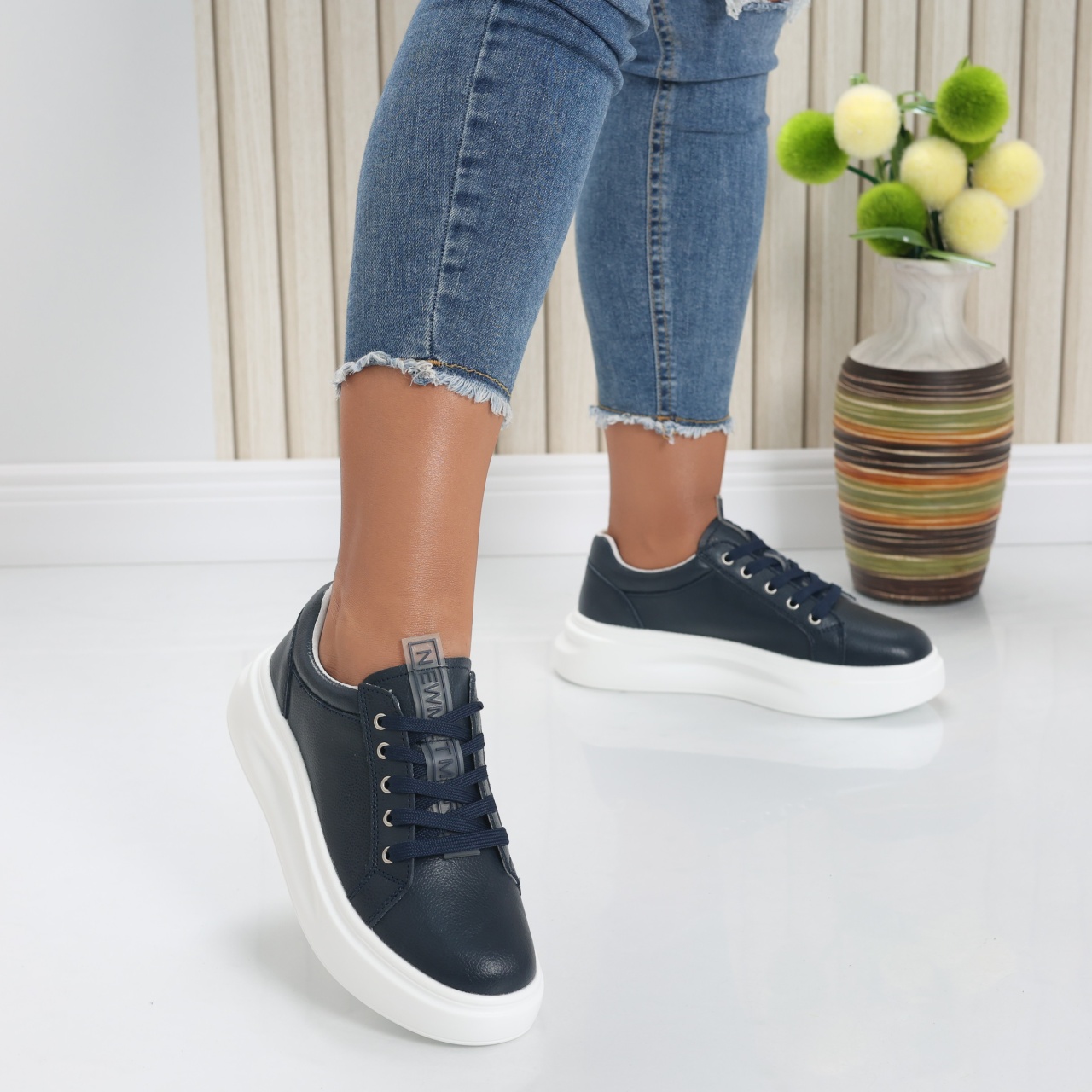 Pantofi dama casual Bleumarin din Piele Naturala Evoya - poza 2