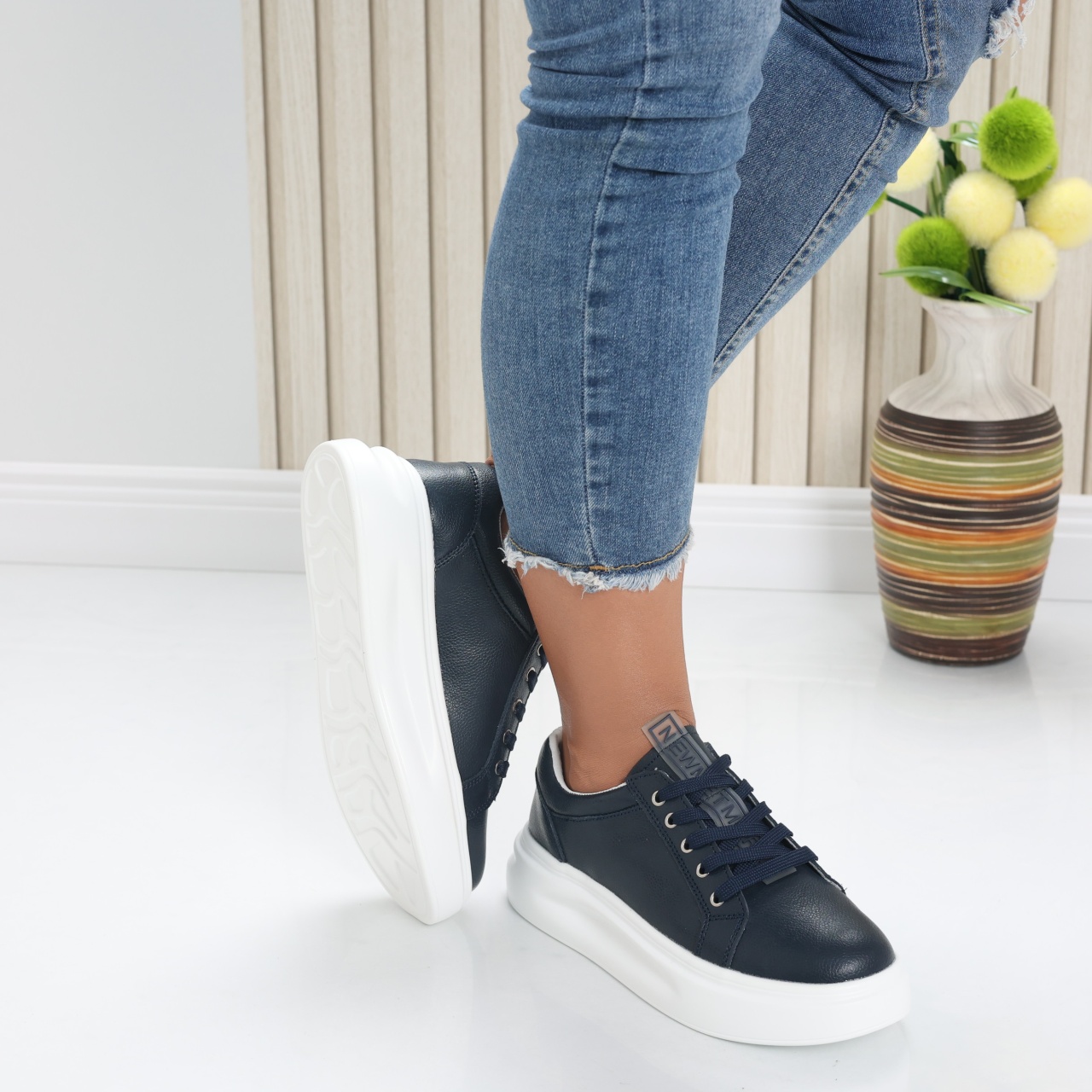 Pantofi dama casual Bleumarin din Piele Naturala Evoya - poza 3