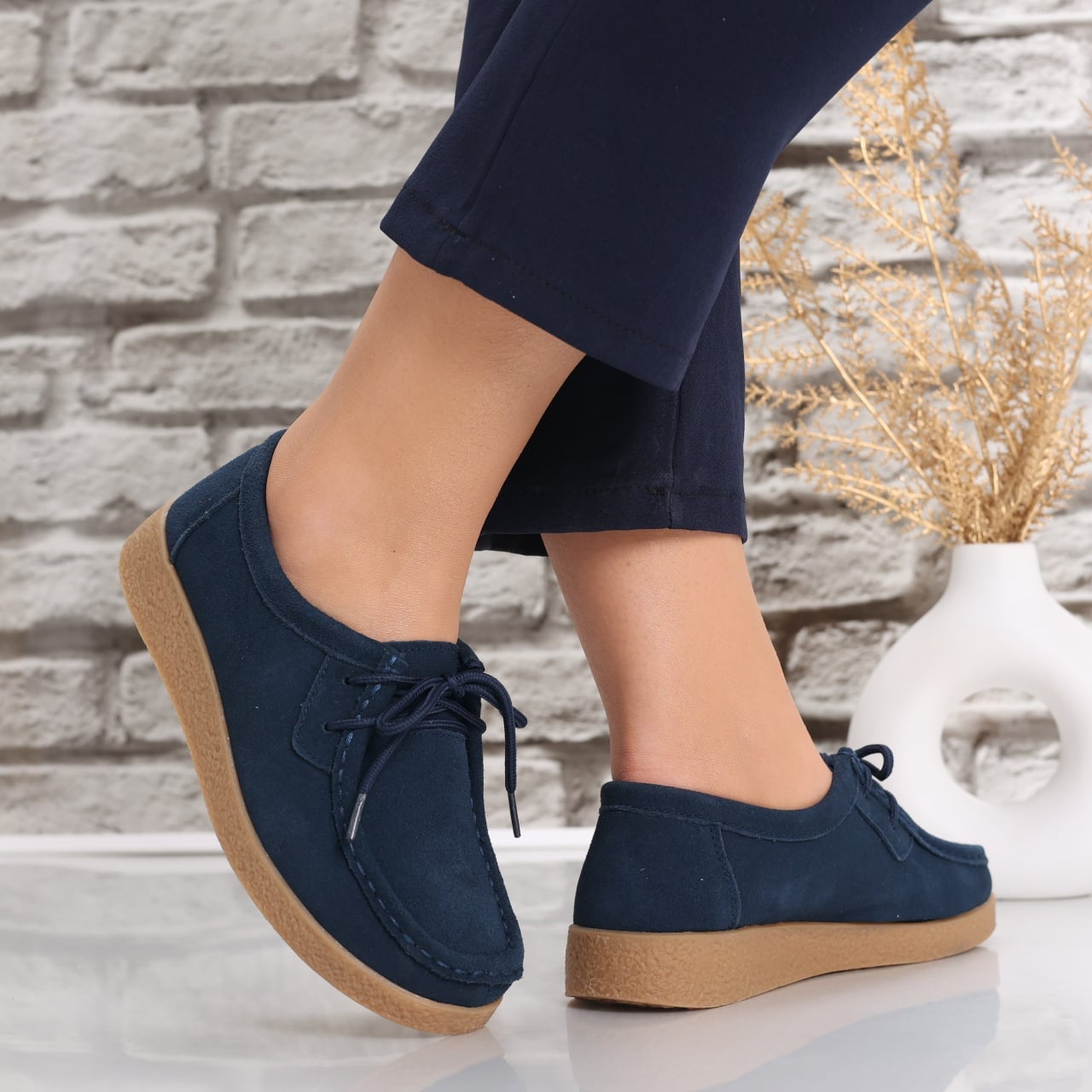 Pantofi dama casual Bleumarin din Piele Naturala Intoarsa Alenasa - poza 1