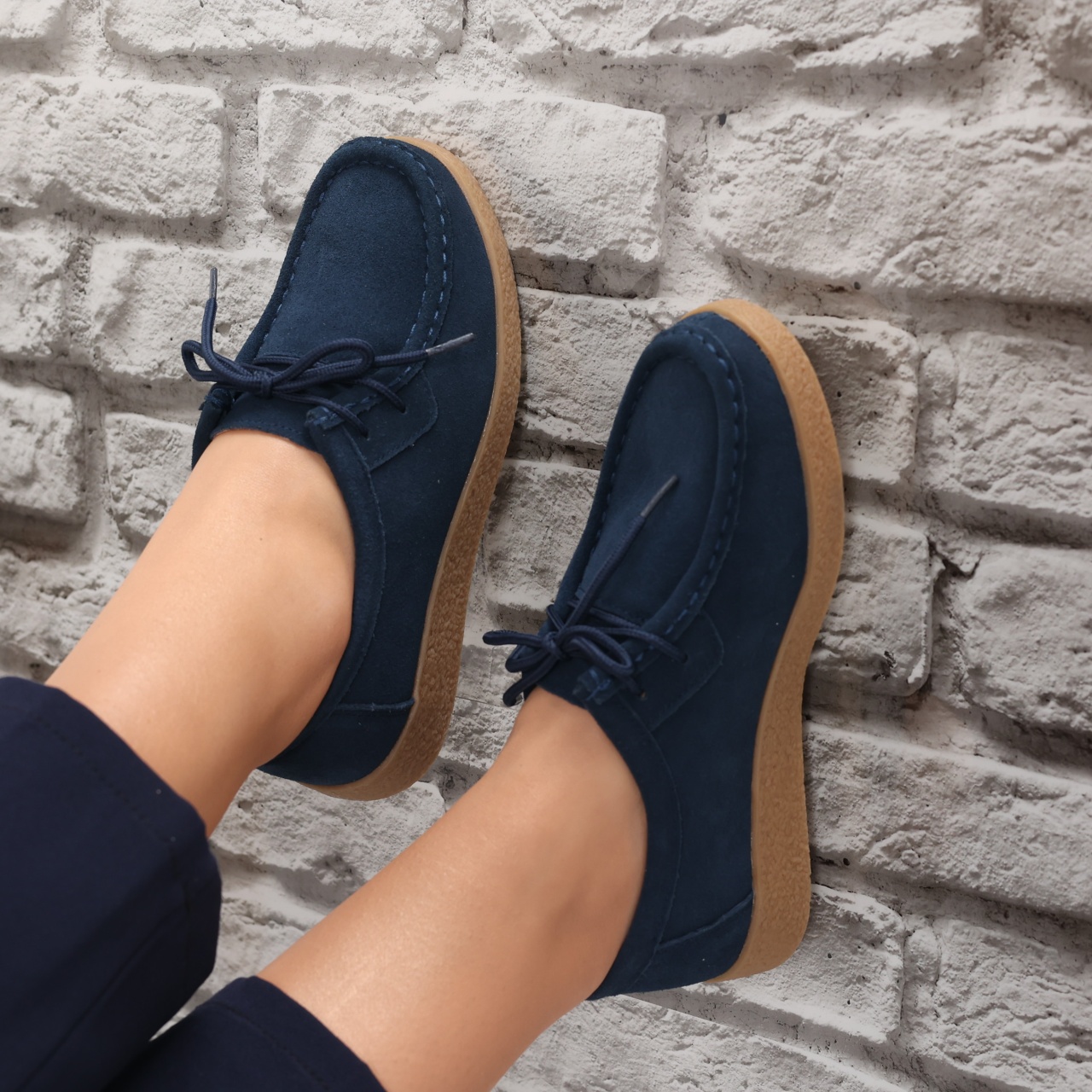 Pantofi dama casual Bleumarin din Piele Naturala Intoarsa Alenasa - poza 2