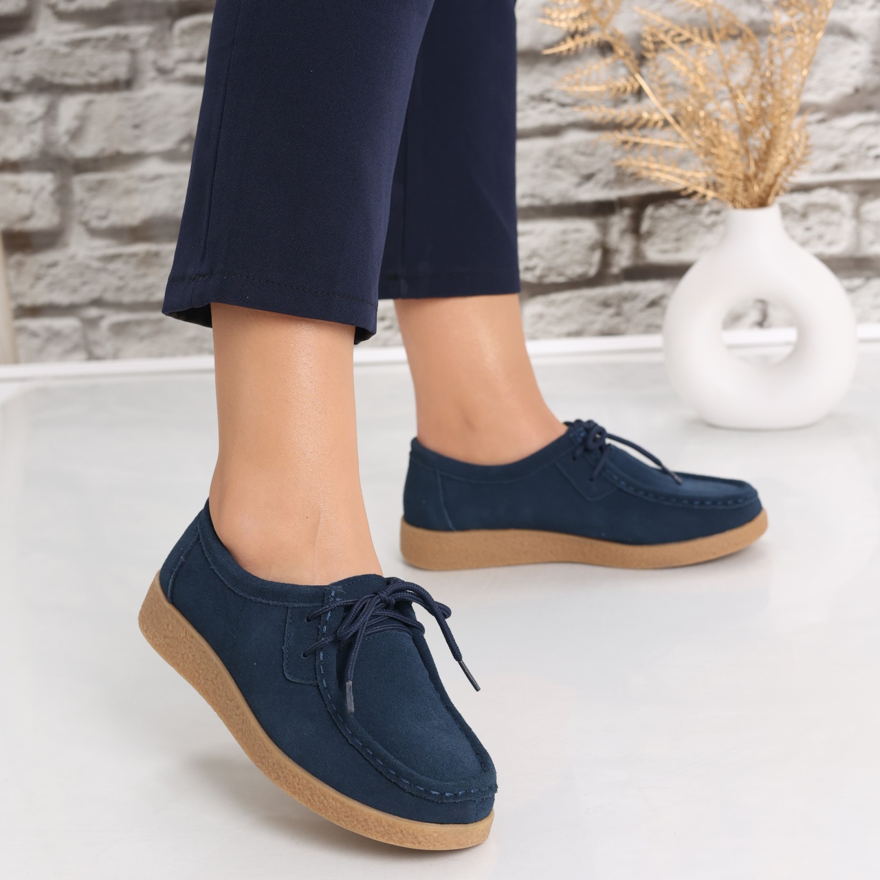 Pantofi dama casual Bleumarin din Piele Naturala Intoarsa Alenasa - poza 3