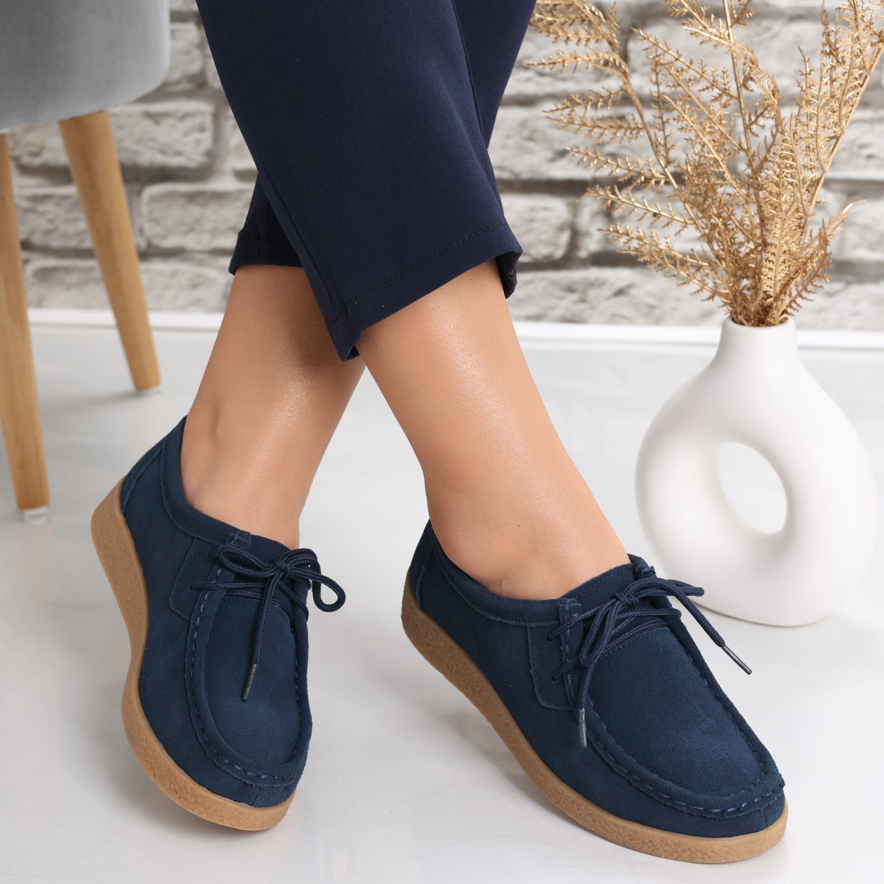 Pantofi dama casual Bleumarin din Piele Naturala Intoarsa Alenasa - poza 4