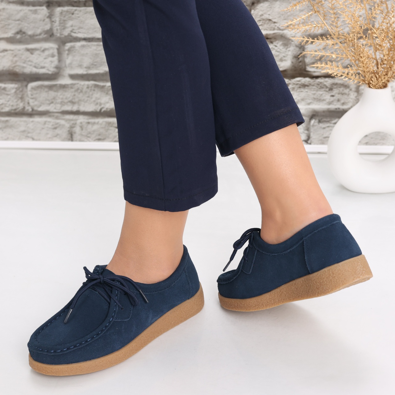 Pantofi dama casual Bleumarin din Piele Naturala Intoarsa Alenasa - poza 5