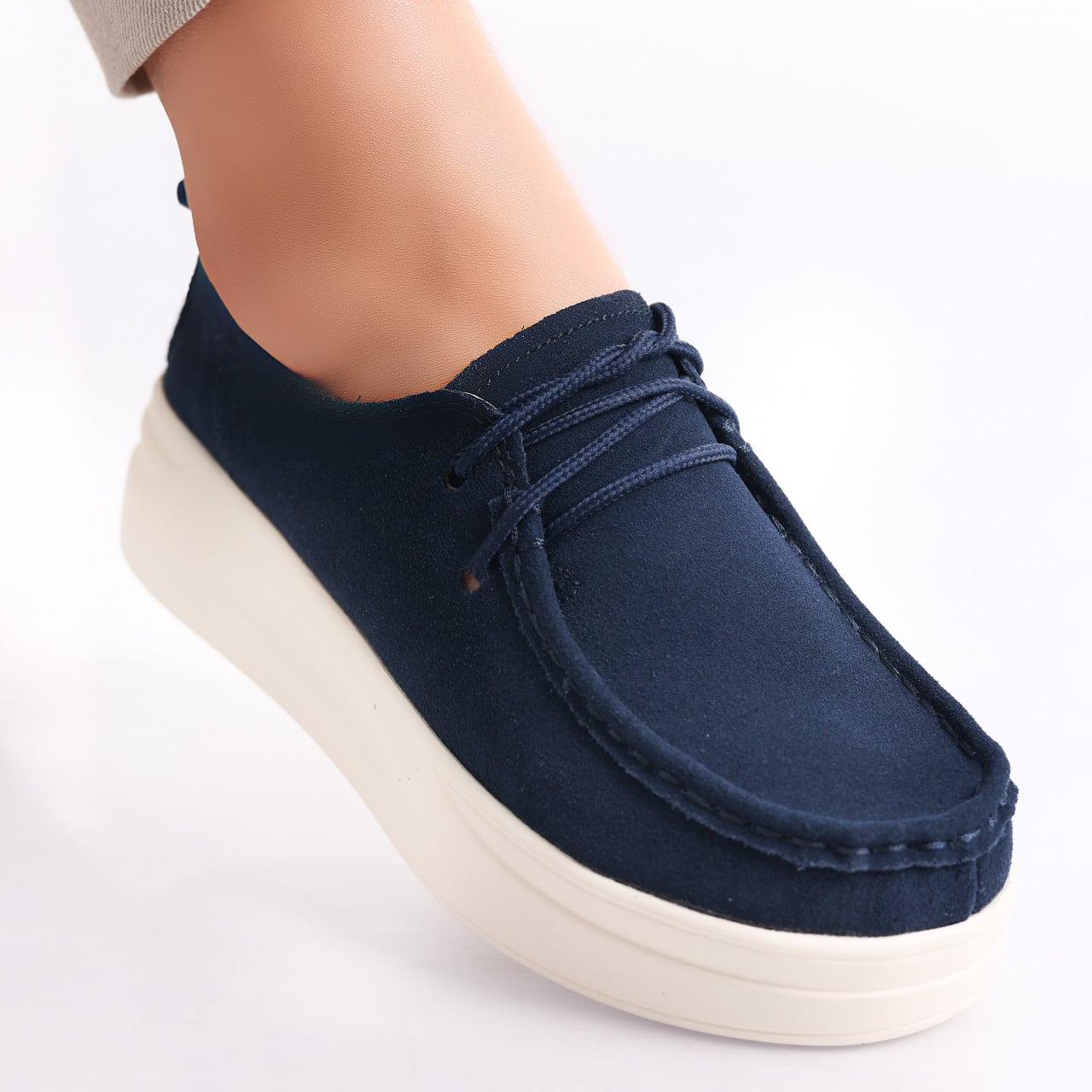 Pantofi dama casual Bleumarin din Piele Naturala Intoarsa Derina - poza 2