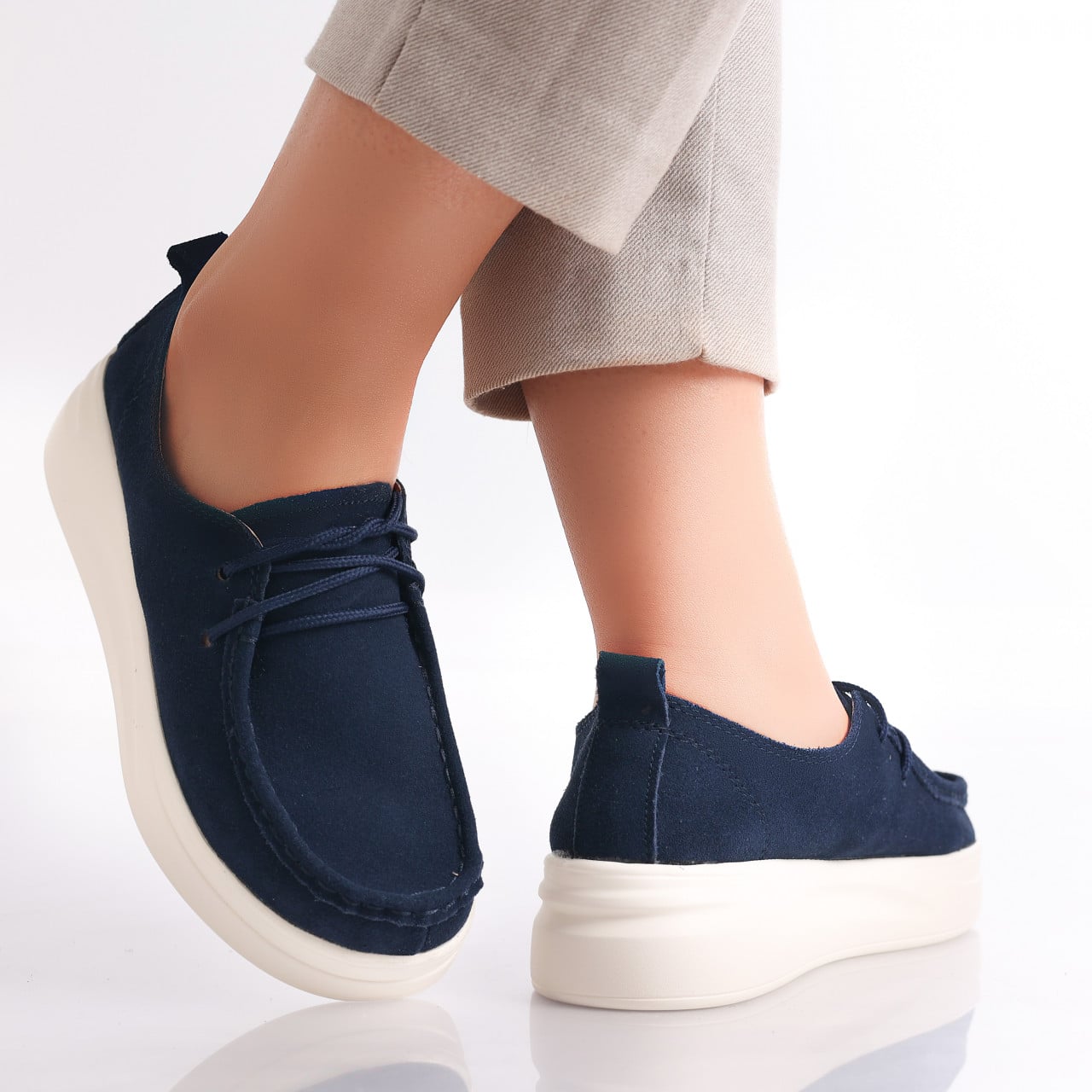 Pantofi dama casual Bleumarin din Piele Naturala Intoarsa Derina - poza 3