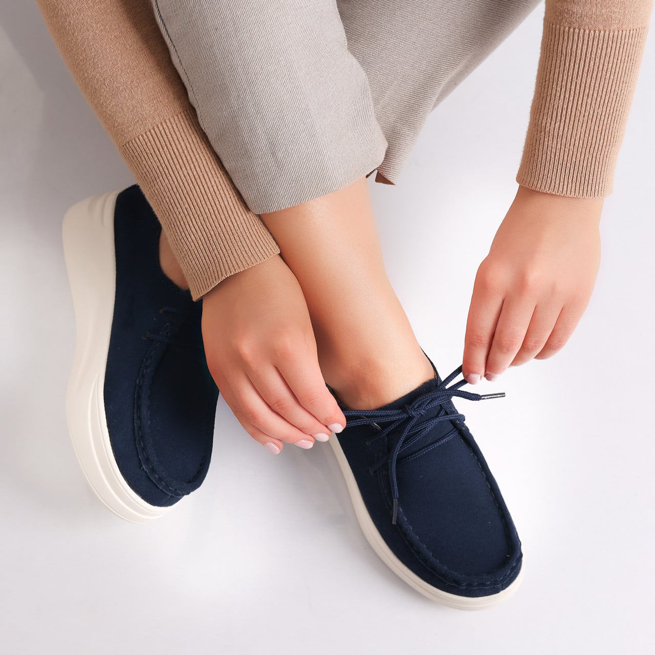 Pantofi dama casual Bleumarin din Piele Naturala Intoarsa Derina - poza 4