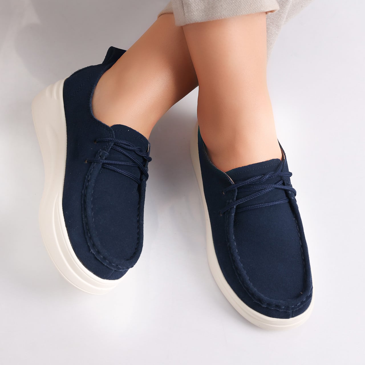Pantofi dama casual Bleumarin din Piele Naturala Intoarsa Derina - poza 5