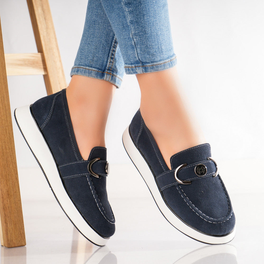 Pantofi dama casual Bleumarin din Piele Naturala Intoarsa Emma - poza 1