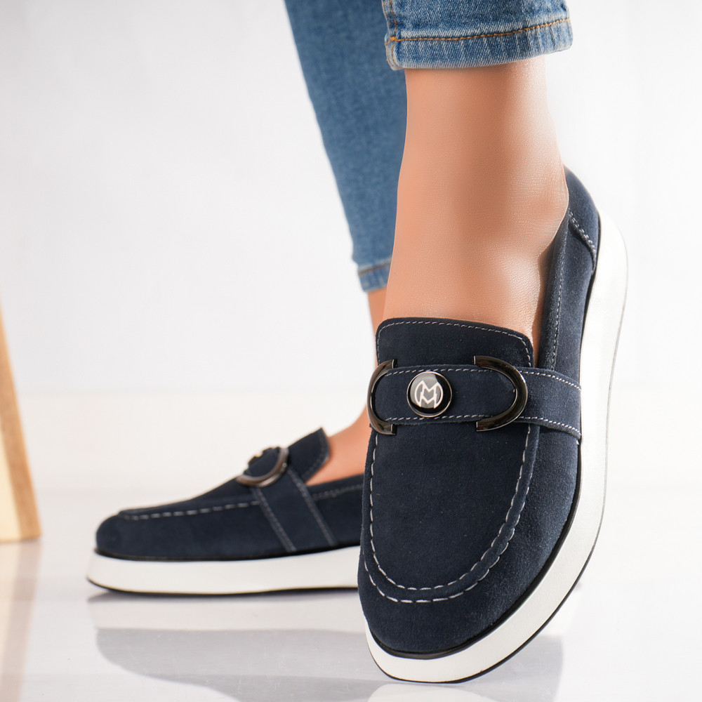 Pantofi dama casual Bleumarin din Piele Naturala Intoarsa Emma - poza 2