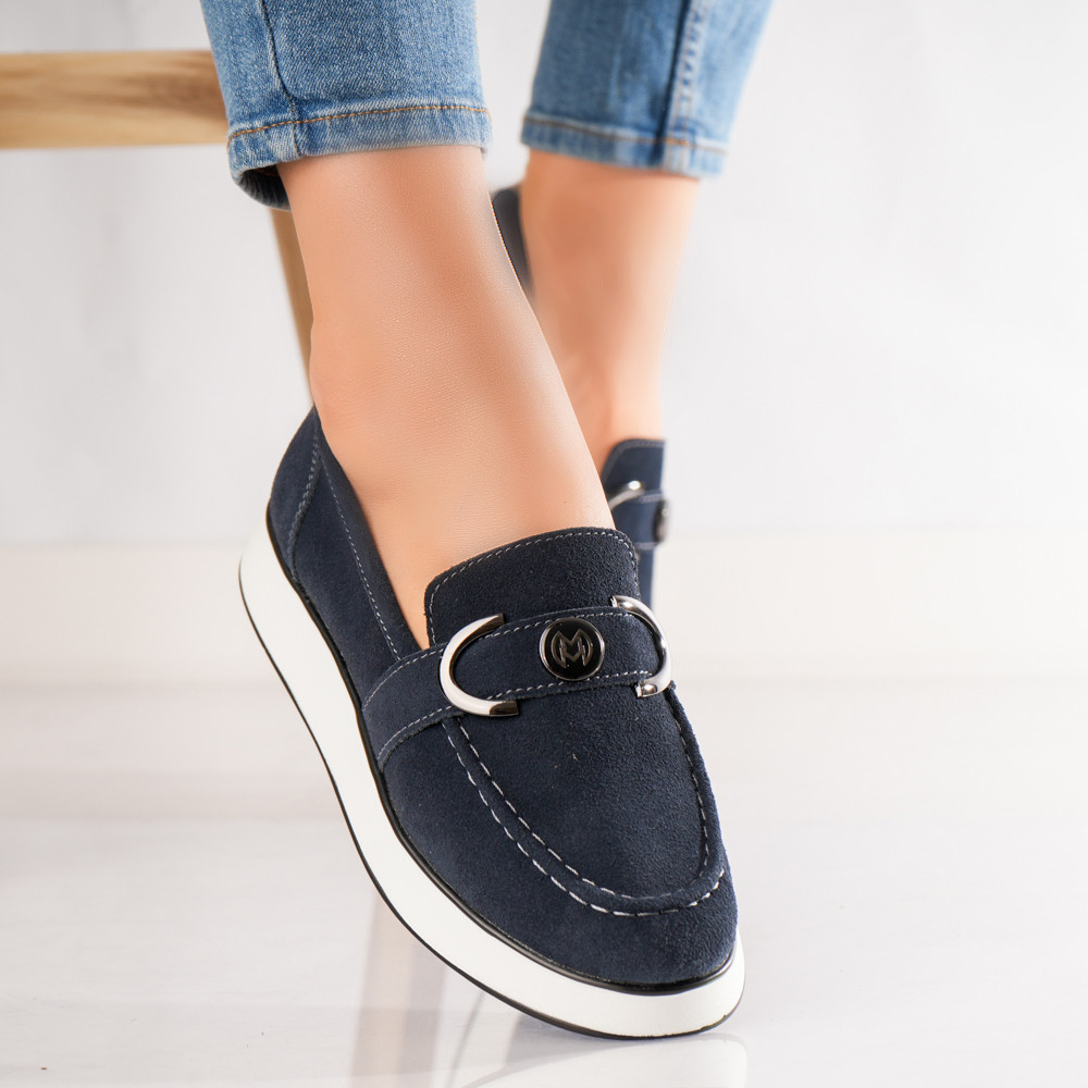 Pantofi dama casual Bleumarin din Piele Naturala Intoarsa Emma - poza 3