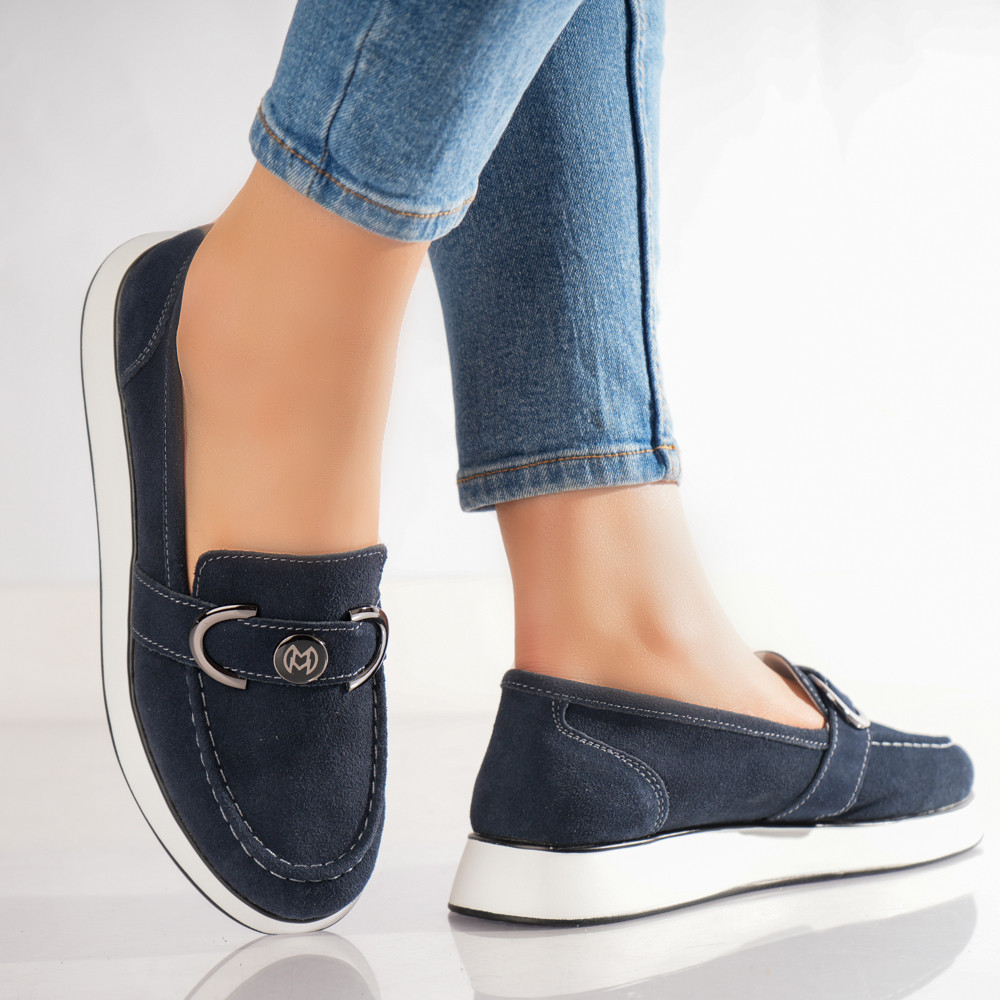 Pantofi dama casual Bleumarin din Piele Naturala Intoarsa Emma - poza 4