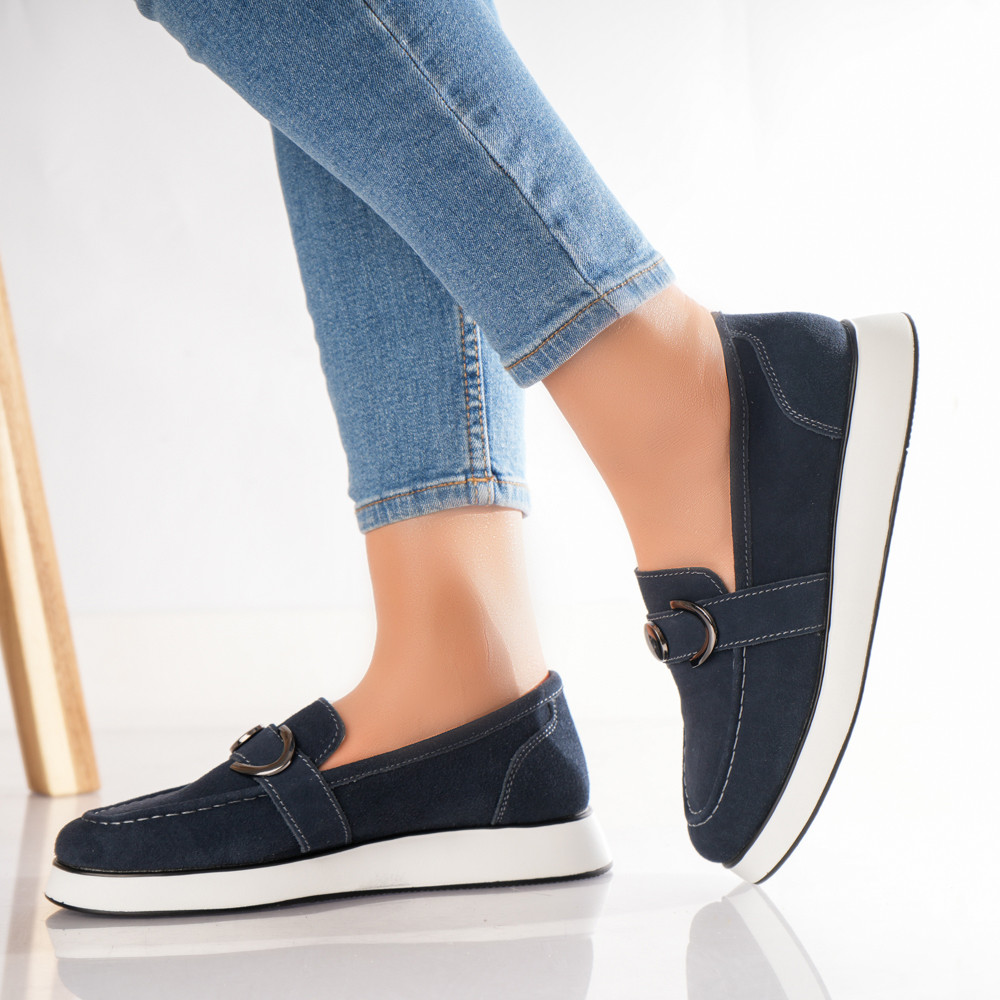 Pantofi dama casual Bleumarin din Piele Naturala Intoarsa Emma - poza 5