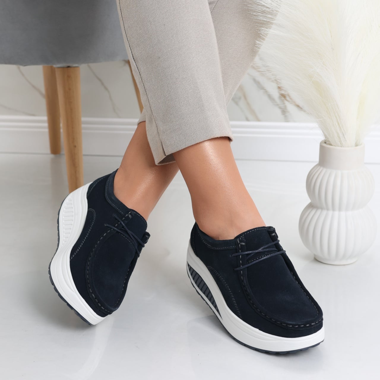 Pantofi dama casual Bleumarin din Piele Naturala Intoarsa Oscara - poza 1
