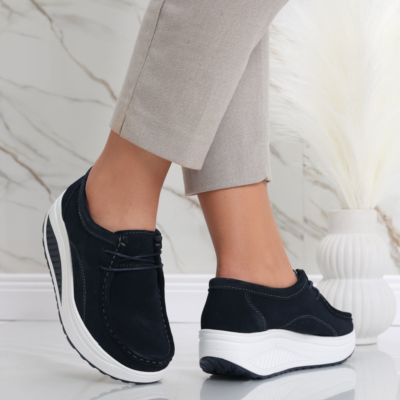 Pantofi dama casual Bleumarin din Piele Naturala Intoarsa Oscara - poza 2