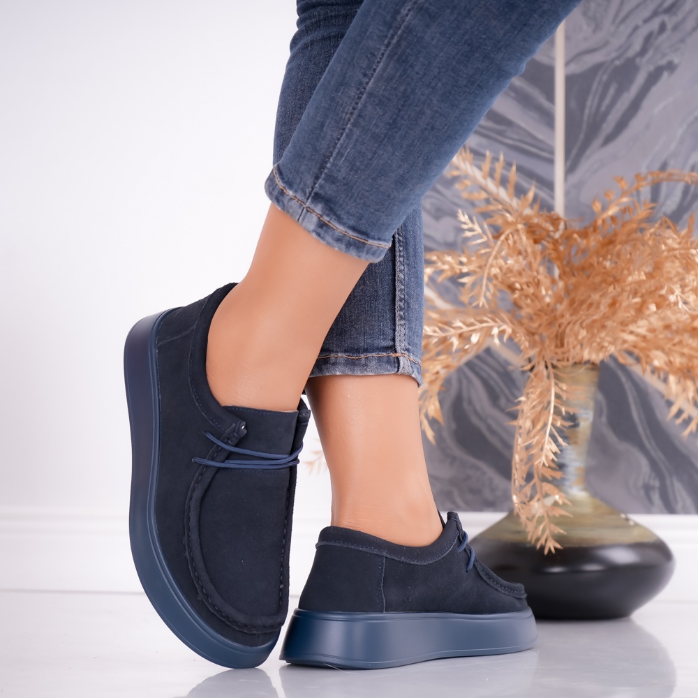 Pantofi dama casual Bleumarin din Piele Naturala Intoarsa Sandy - poza 2