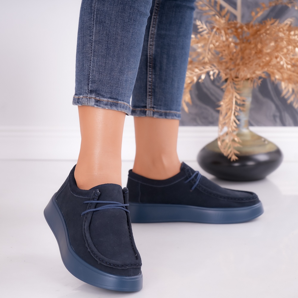 Pantofi dama casual Bleumarin din Piele Naturala Intoarsa Sandy - poza 3