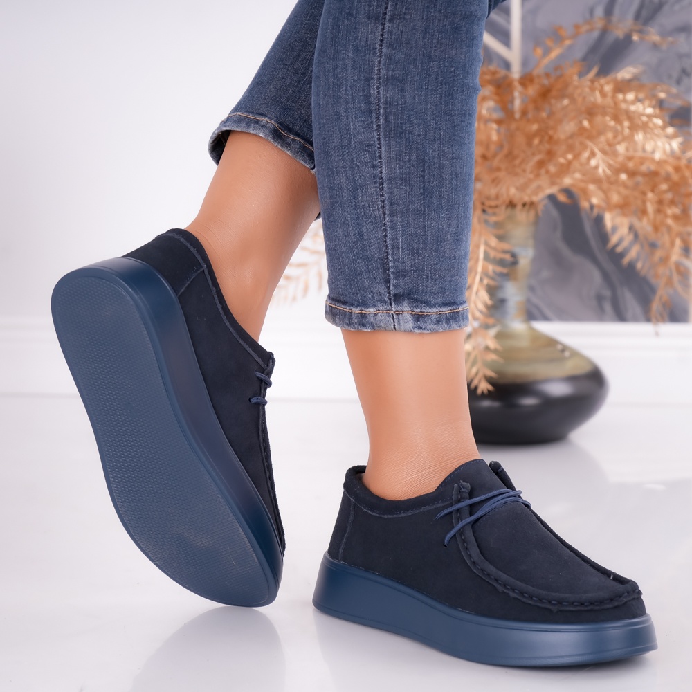 Pantofi dama casual Bleumarin din Piele Naturala Intoarsa Sandy - poza 4