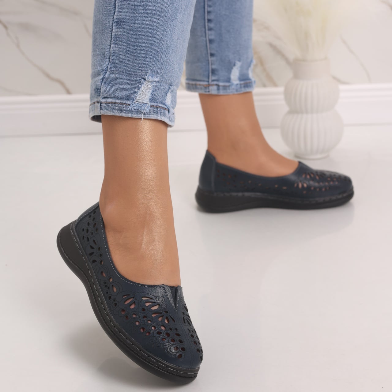 Pantofi dama casual Bleumarin din Piele Naturala Rozlin - poza 1