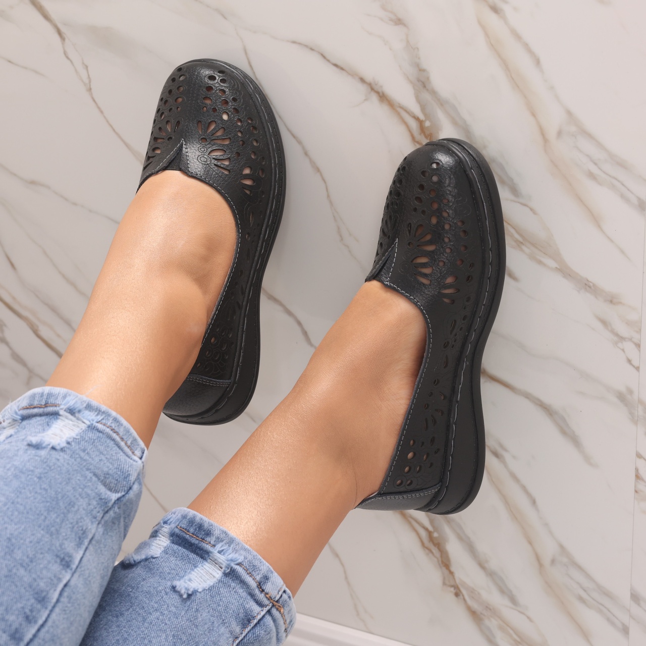 Pantofi dama casual Bleumarin din Piele Naturala Rozlin - poza 3