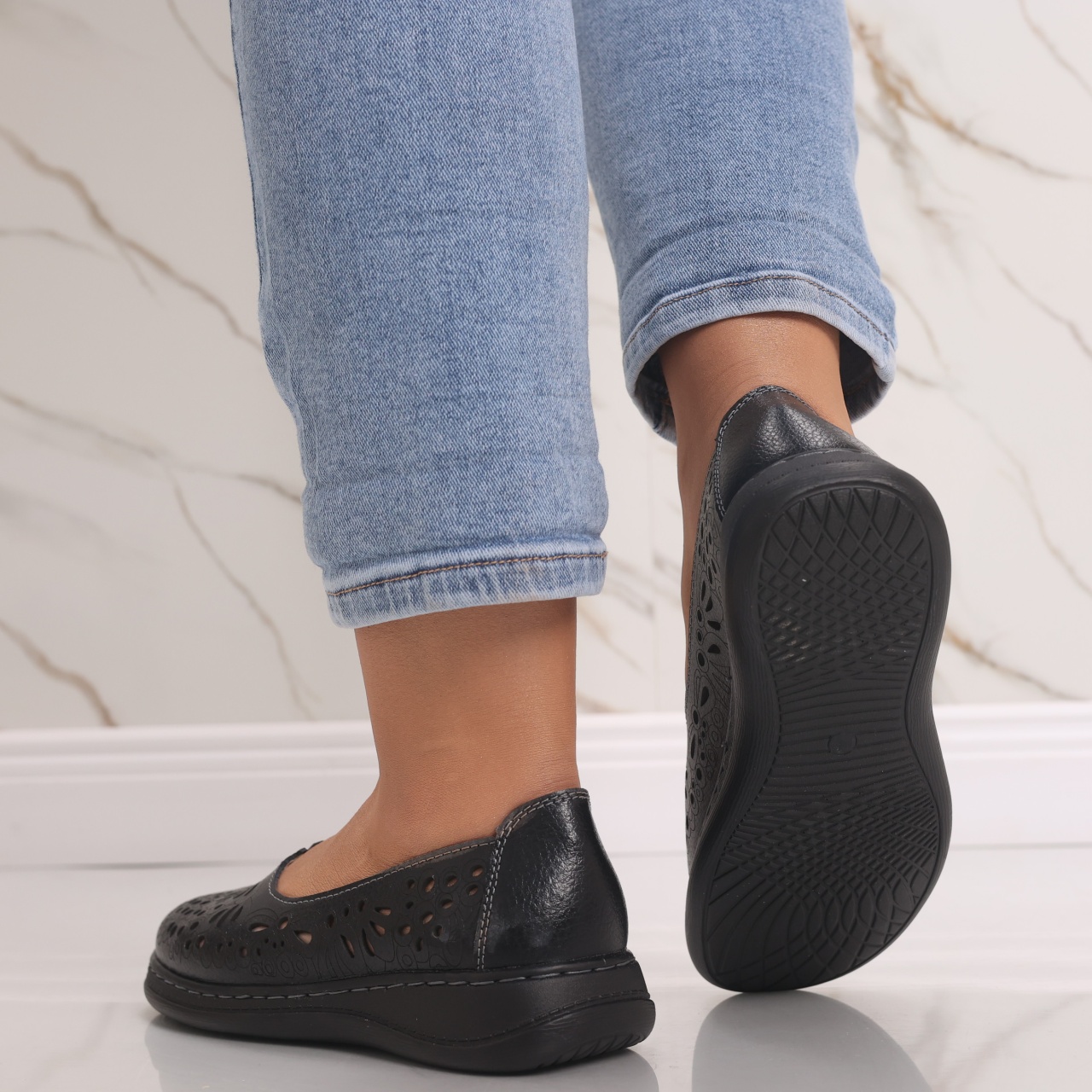 Pantofi dama casual Bleumarin din Piele Naturala Rozlin - poza 4