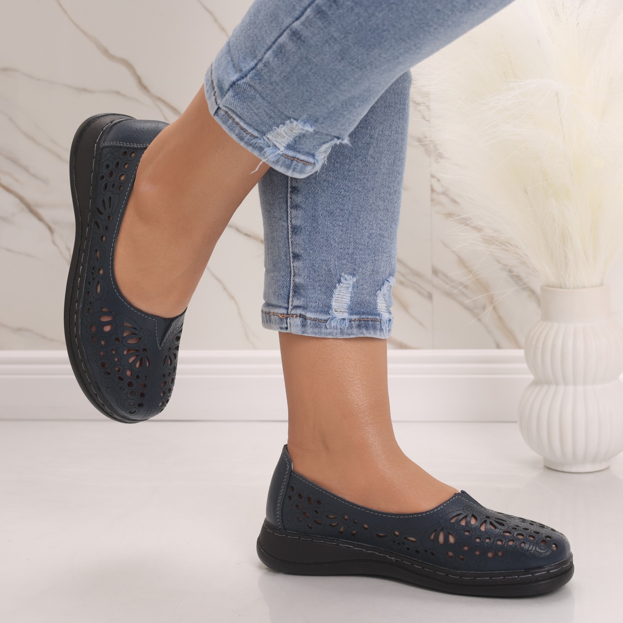Pantofi dama casual Bleumarin din Piele Naturala Rozlin - poza 5