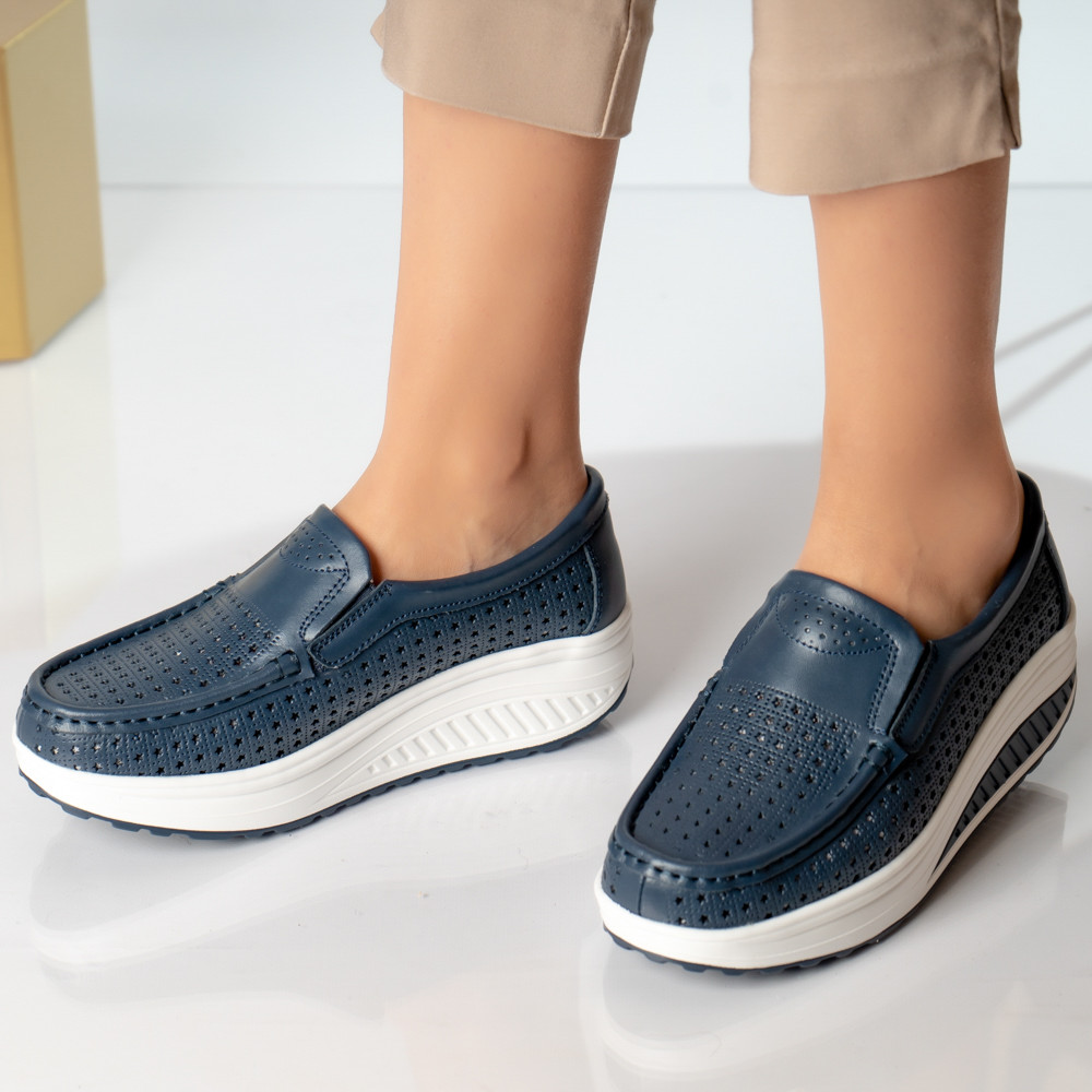 Pantofi dama casual bleumarin piele naturala flori - poza 2
