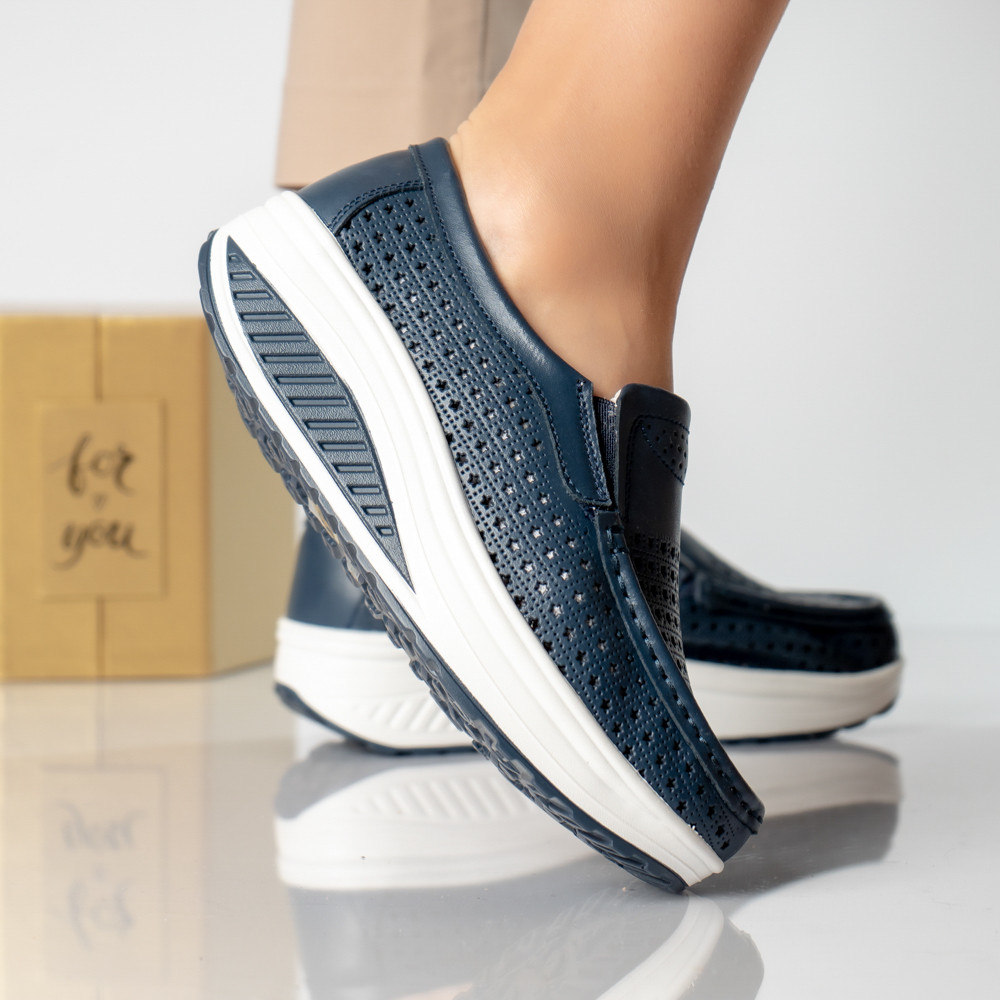 Pantofi dama casual bleumarin piele naturala flori - poza 3