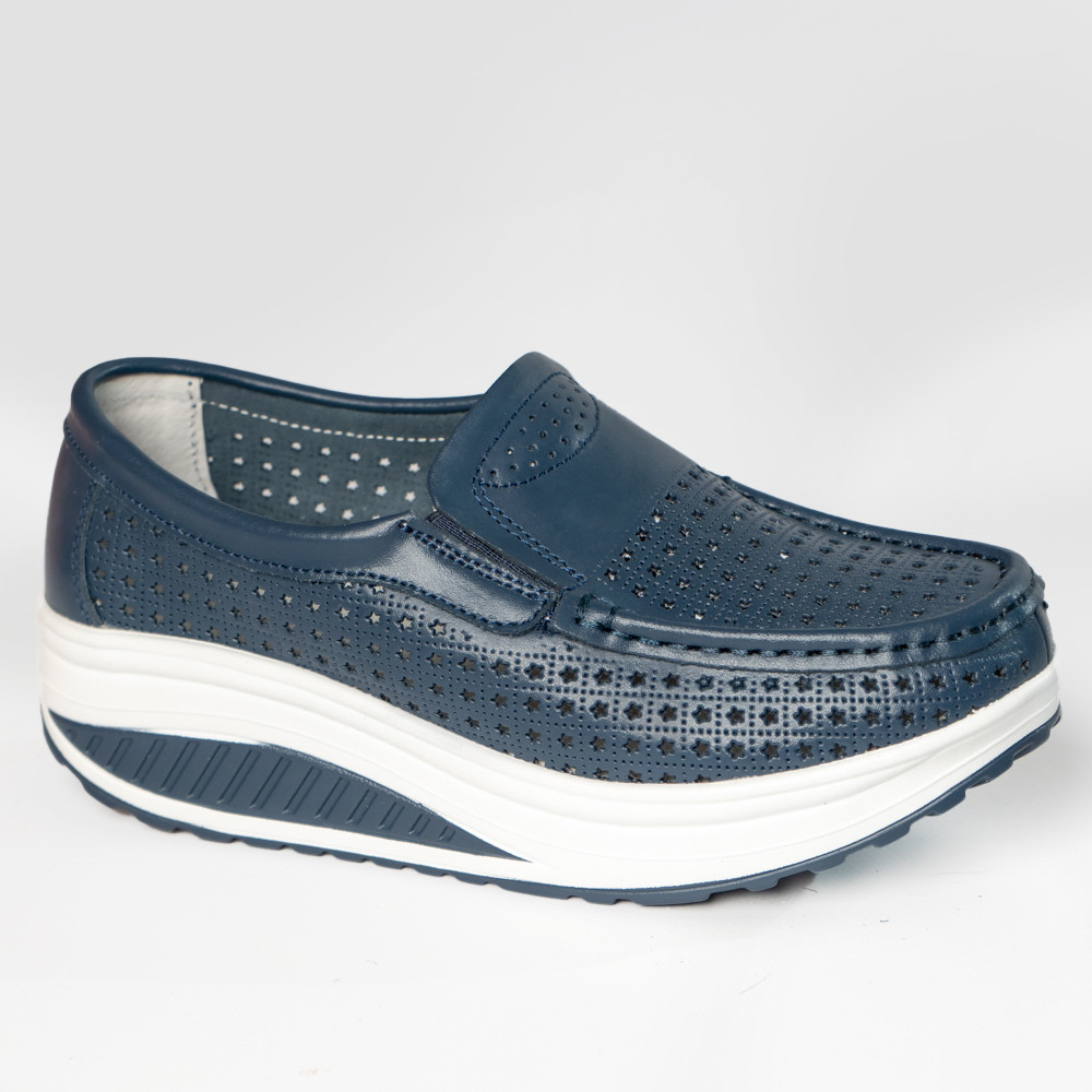 Pantofi dama casual bleumarin piele naturala flori - poza 4
