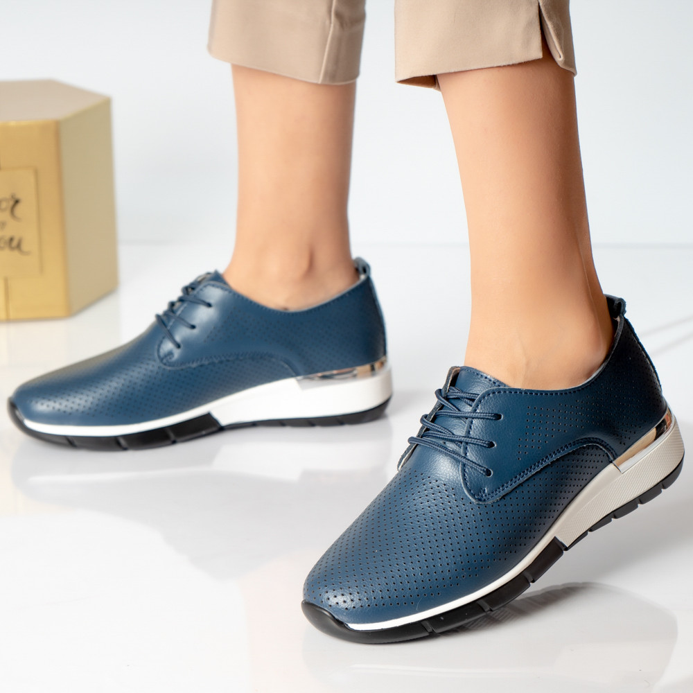 Pantofi dama casual bleumarin piele naturala lamita - poza 2