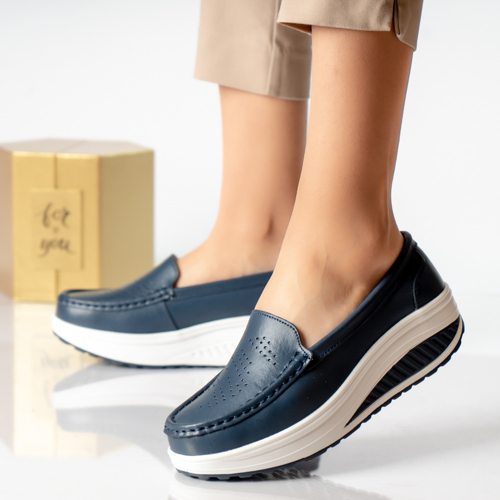 Pantofi dama casual bleumarin piele naturala nancy - poza 1
