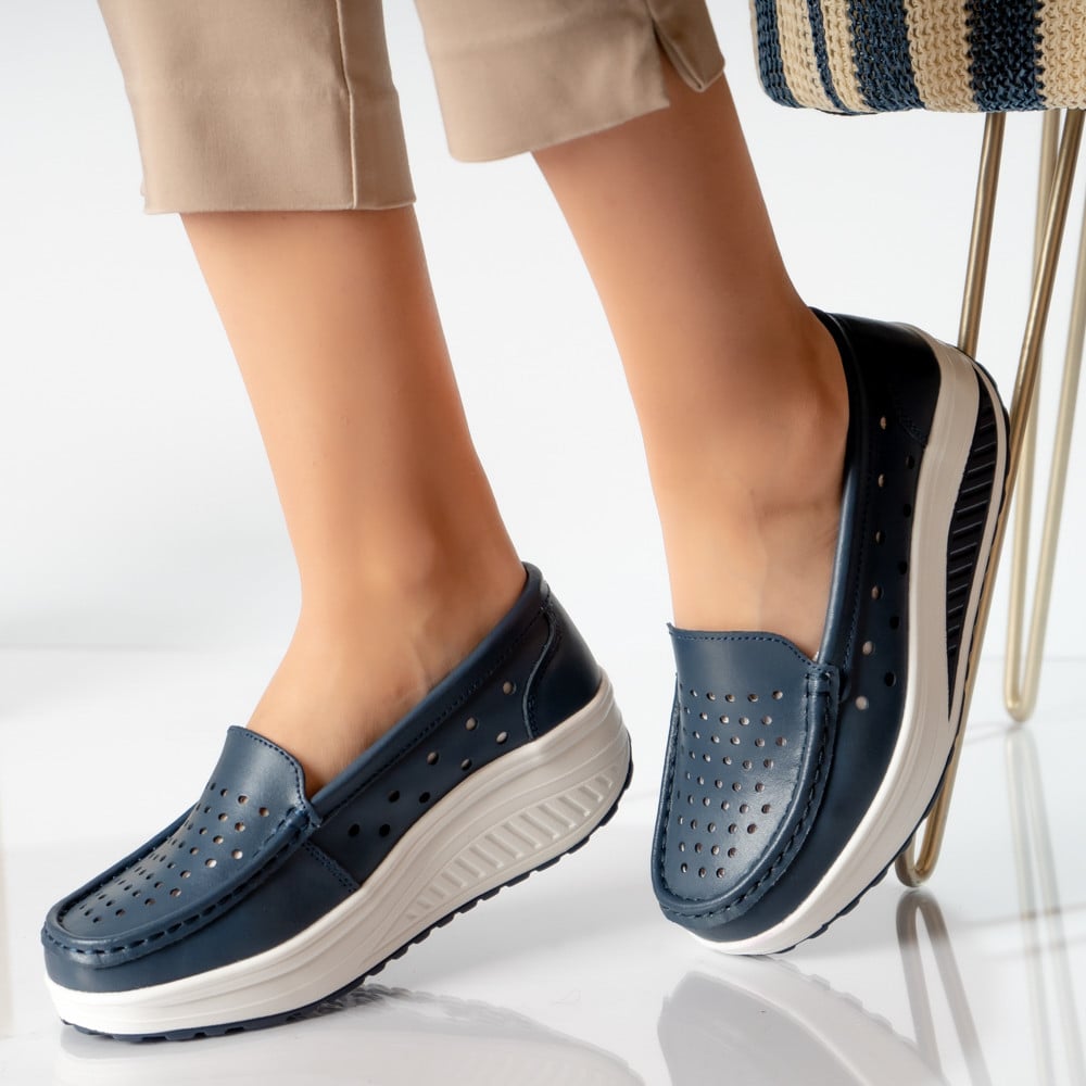 Pantofi dama casual bleumarin piele naturala perla - poza 1