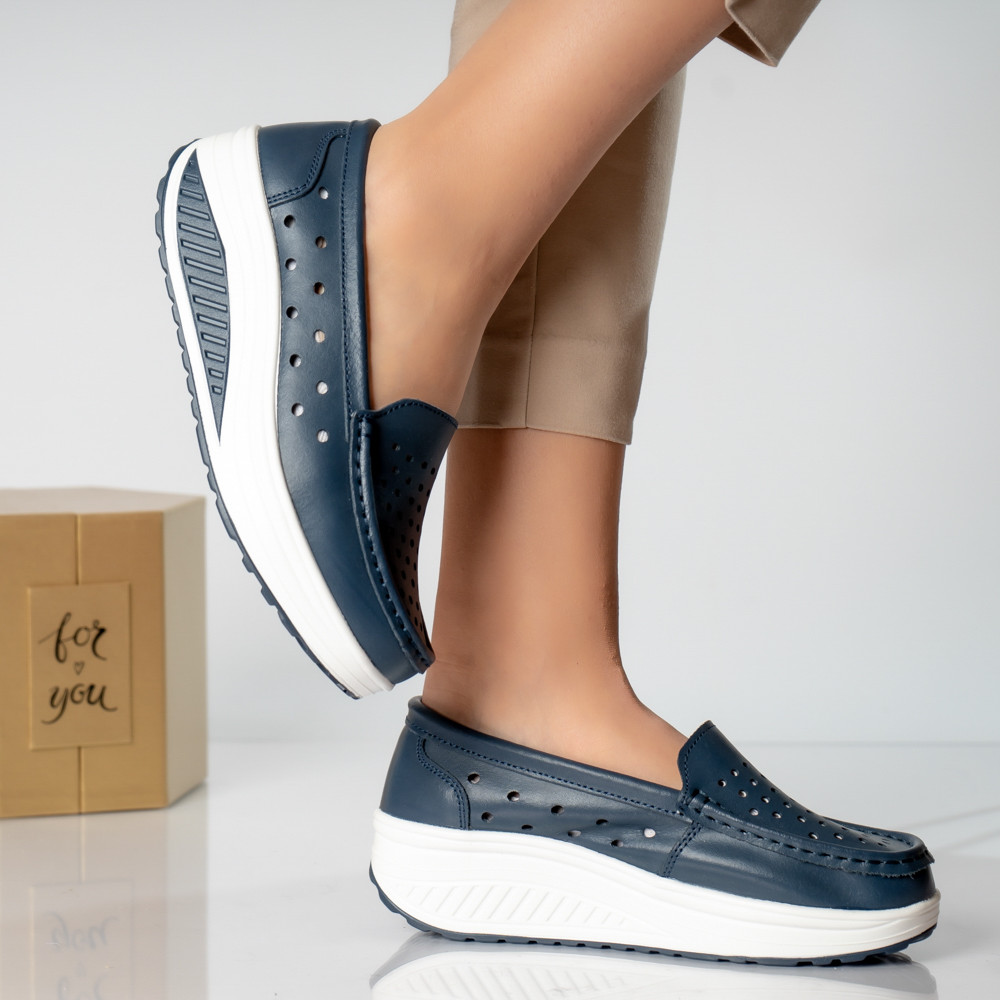 Pantofi dama casual bleumarin piele naturala perla - poza 2