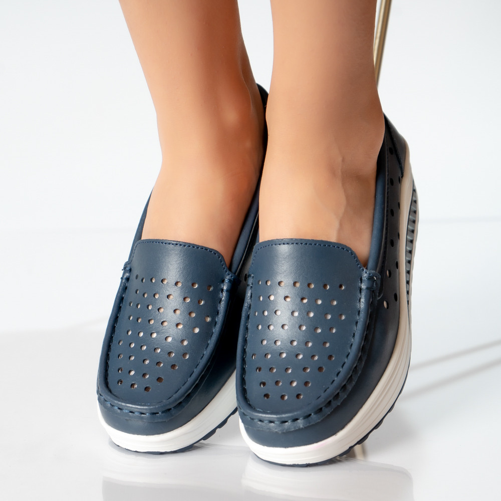 Pantofi dama casual bleumarin piele naturala perla - poza 3