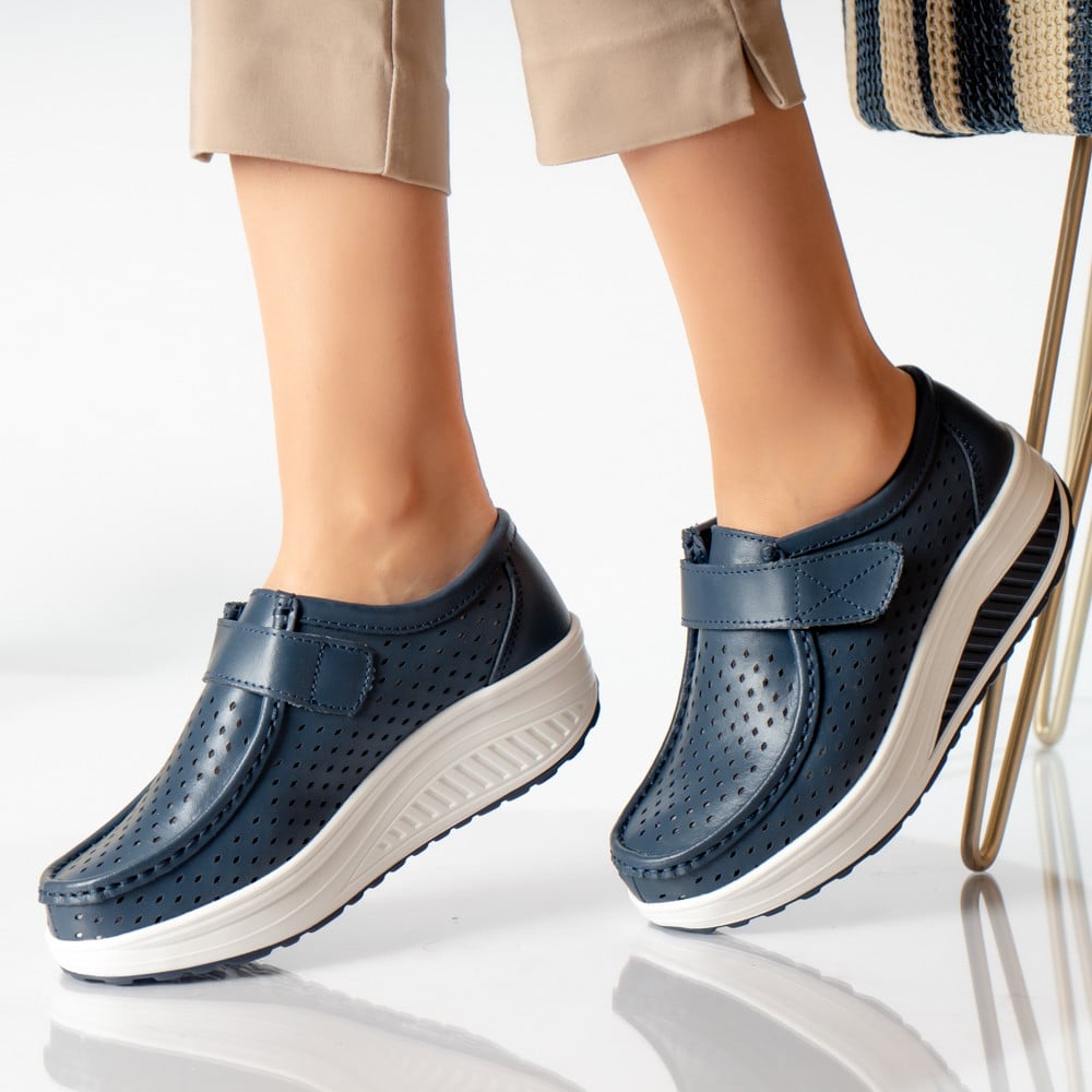 Pantofi dama casual bleumarin piele naturala rula - poza 1