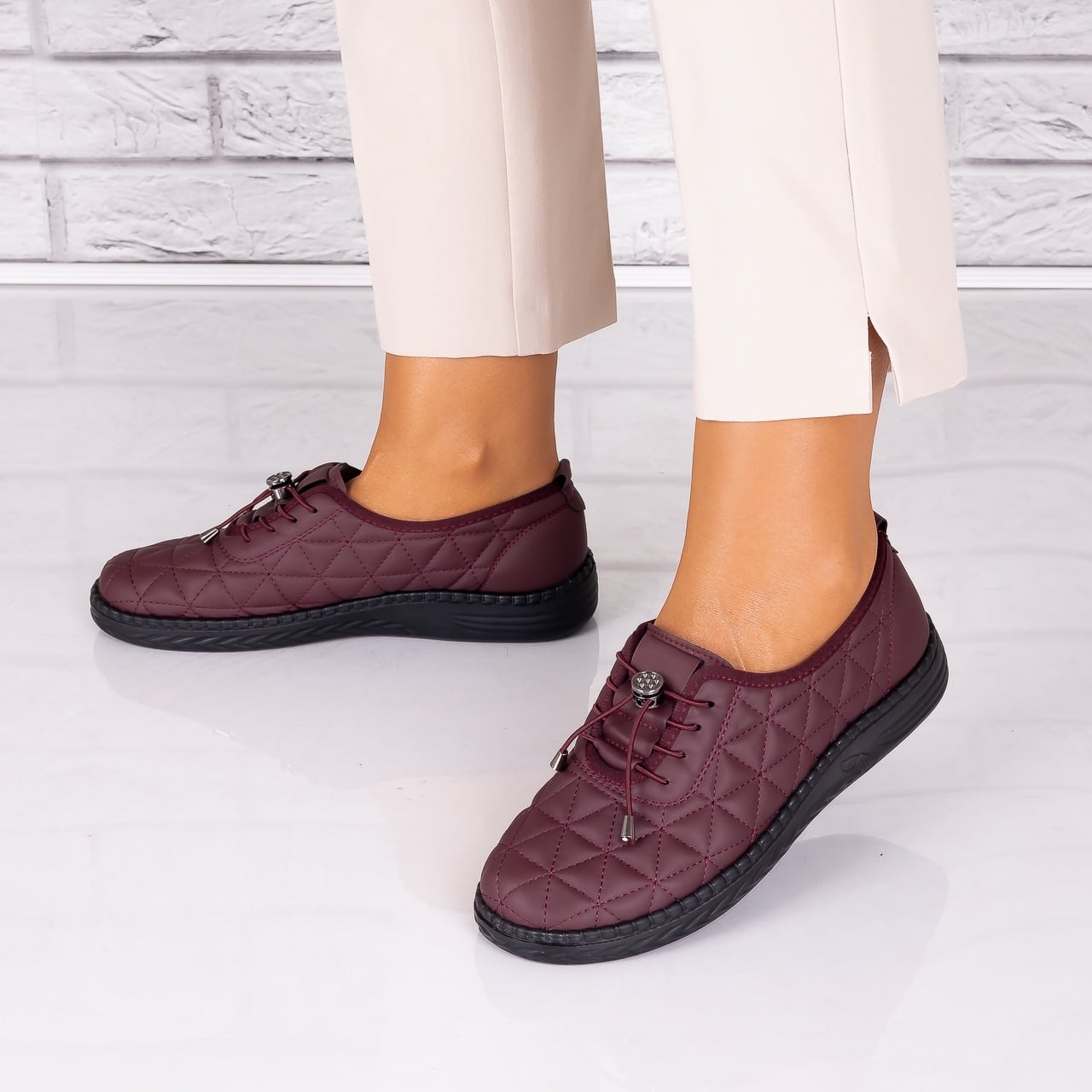 Pantofi dama casual Bordo din Piele Ecologica Acuna - poza 1