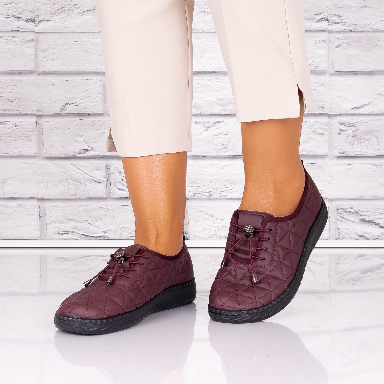 Pantofi dama casual Bordo din Piele Ecologica Acuna - poza 2