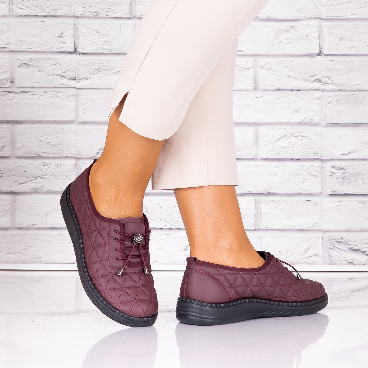 Pantofi dama casual Bordo din Piele Ecologica Acuna - poza 3