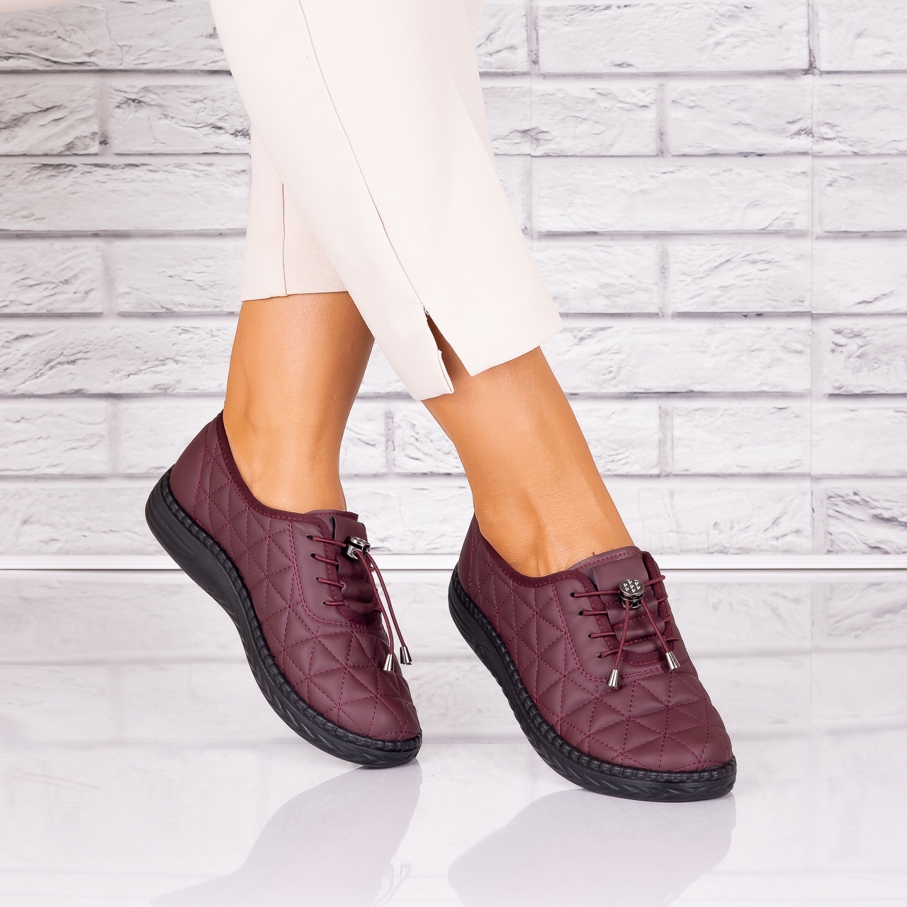 Pantofi dama casual Bordo din Piele Ecologica Acuna - poza 4