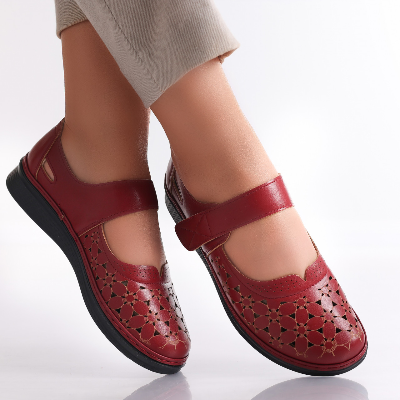 Pantofi dama casual Bordo din Piele Ecologica Agali - poza 2