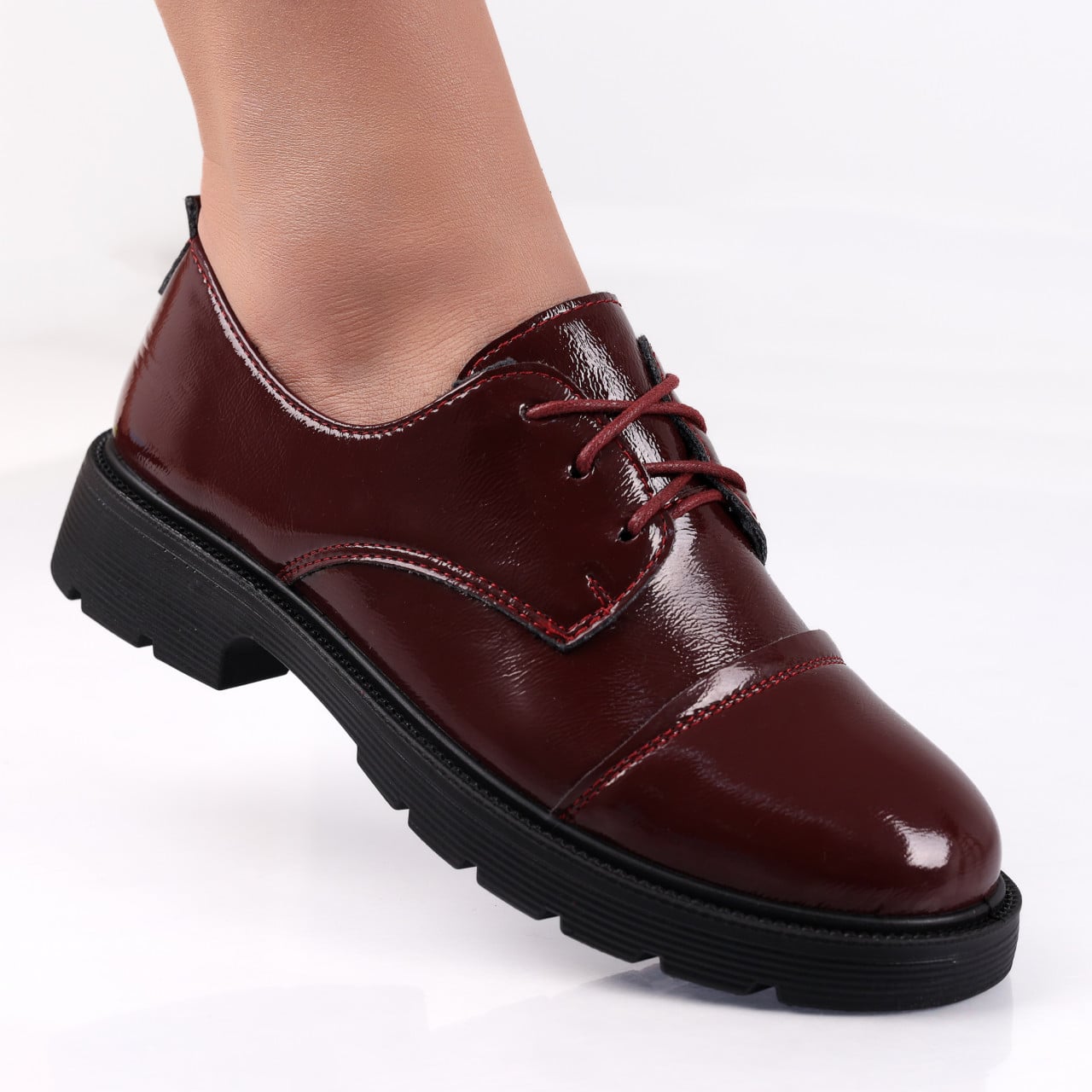 Pantofi dama casual Bordo din Piele Ecologica Lacuita Avama - poza 1